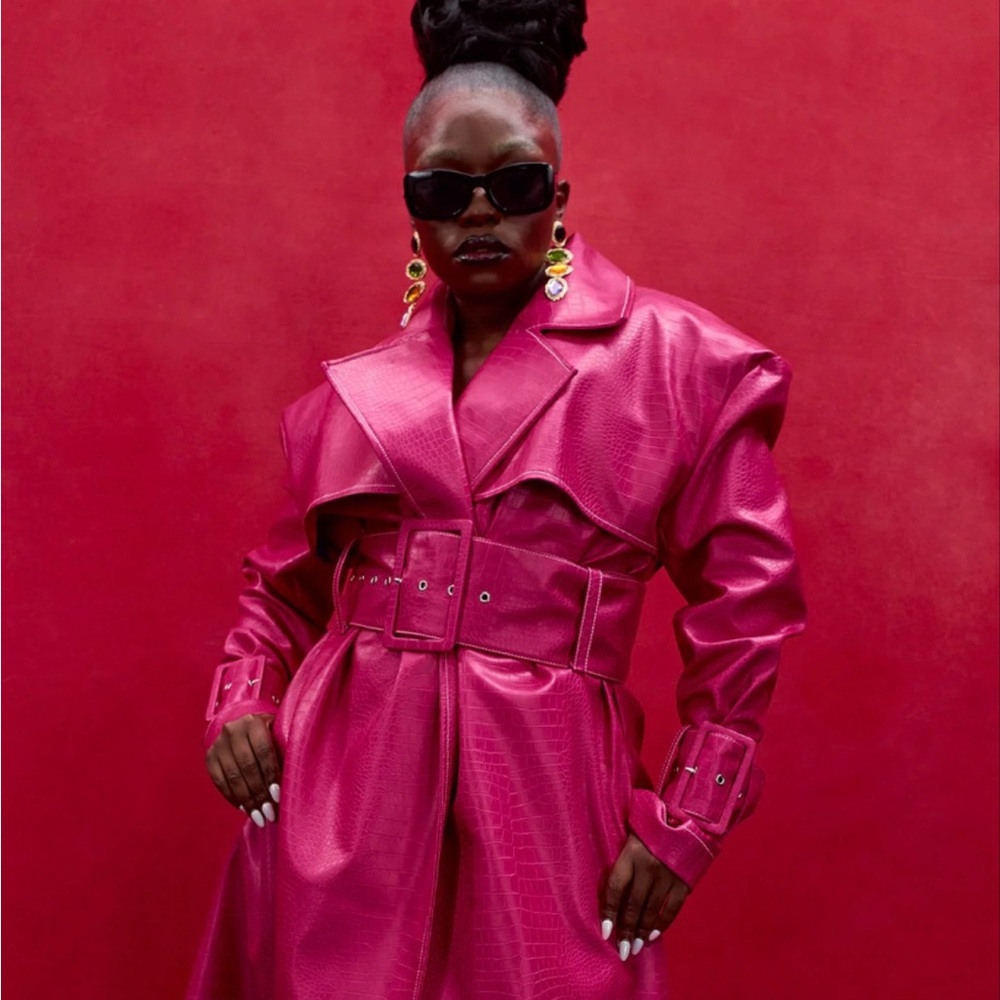 Kai Collective BRAND NEW Hot Pink Faux Leather Trench Coat XS